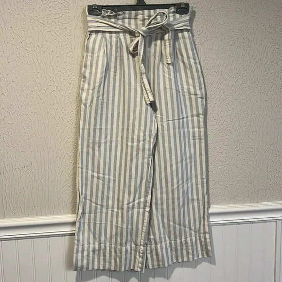 Madewell Huston blue and ivory tie waist wide leg cropped pants size X small - Picture 5 of 12